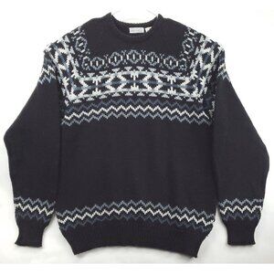 Brian MacNeil Sweater Men 3X TAll Black Knitted Fair Isle Crew Neck Pullover